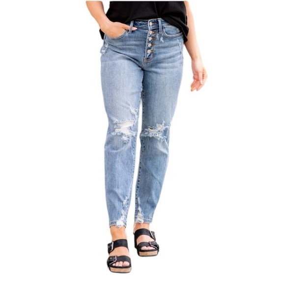 Judy Blue Denim - Judy Blue On The Road Boyfriend High Rise Button Fly Jeans. Blue Size 20W #1429